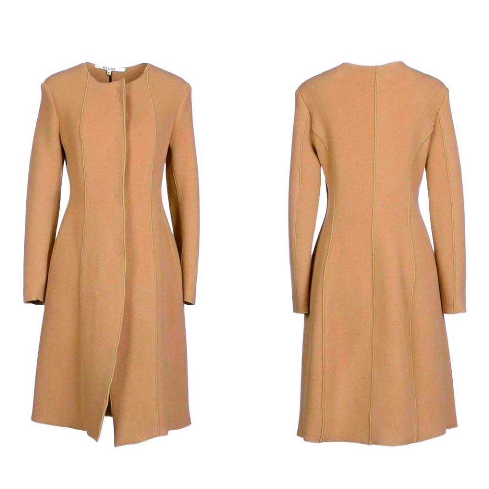 Hache Italy Camel Brown Wool Coat 44/US 8 New $1500+